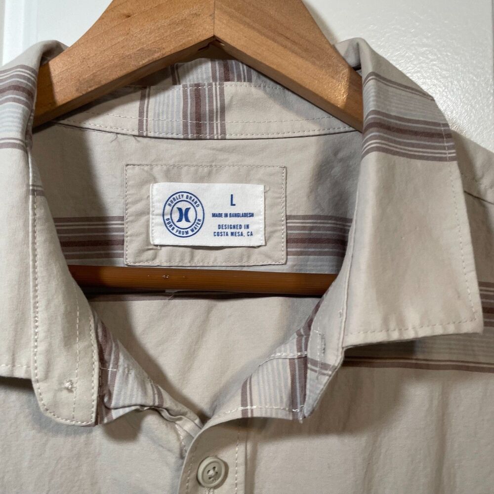 Hurley Polo Shirt Mens Large Beige Button Front Short Sleeve Classic Fit‎ Cotton - Picture 7 of 7